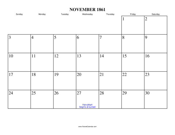 November 1861 Calendar