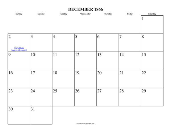 December 1866 Calendar