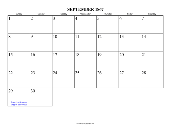 September 1867 Calendar