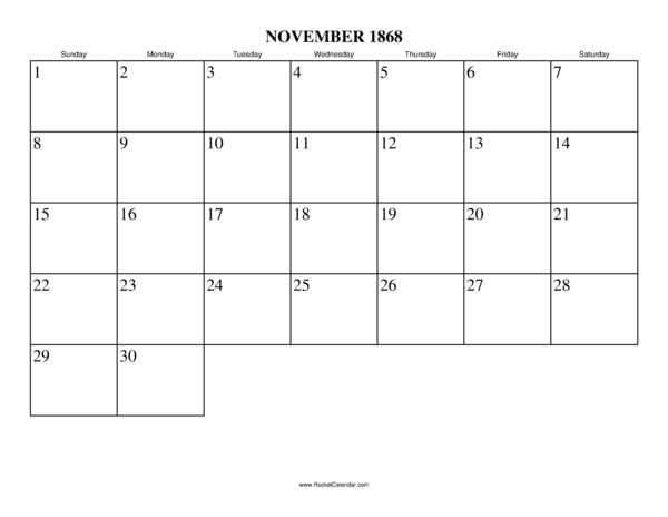 November 1868 Calendar