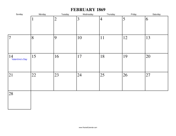 February 1869 Calendar