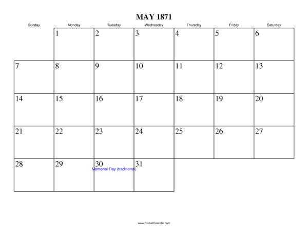 May 1871 Calendar