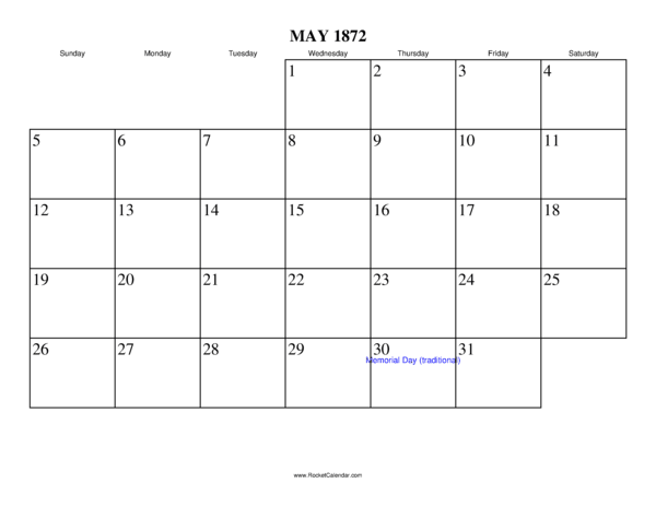 May 1872 Calendar