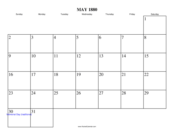 May 1880 Calendar