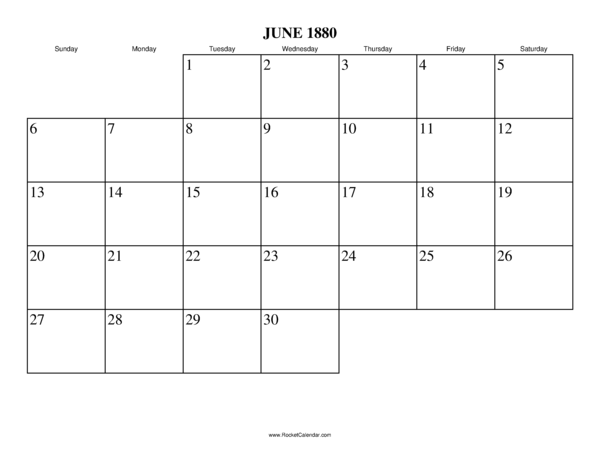 June 1880 Calendar