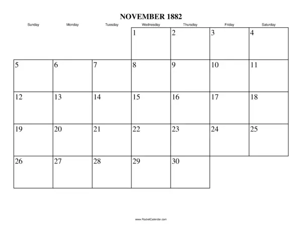 November 1882 Calendar