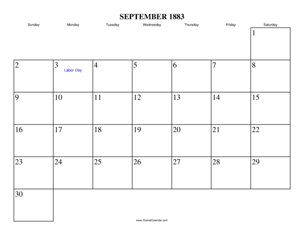 September 1883 Calendar