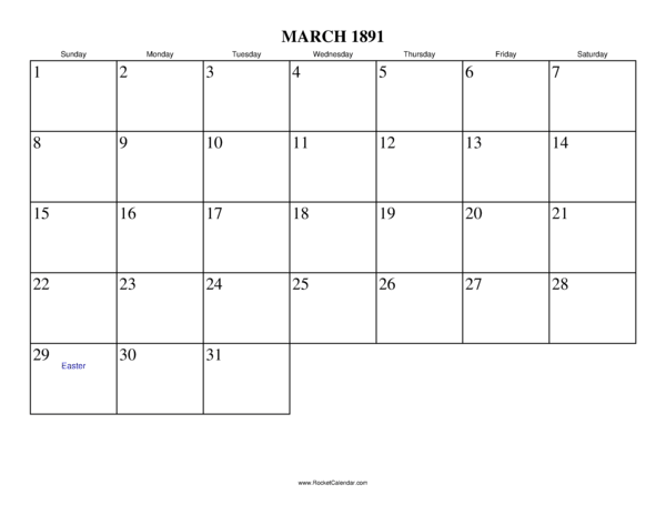 March 1891 Calendar