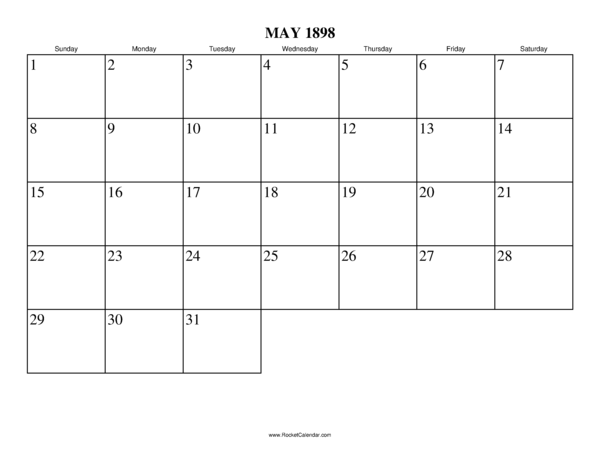 May 1898 Calendar