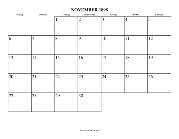 November 1898 Calendar