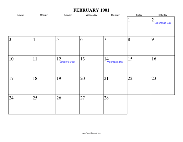 February 1901 Calendar