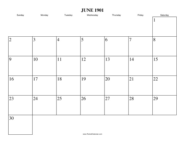 June 1901 Calendar