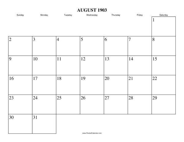 August 1903 Calendar