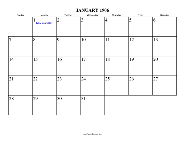 January 1906 Calendar