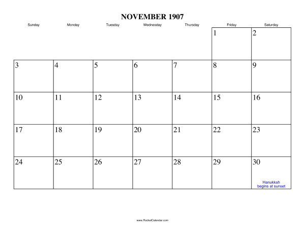 November 1907 Calendar