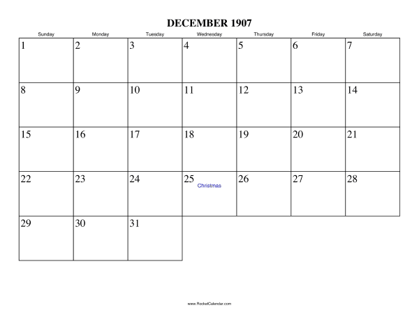 December 1907 Calendar