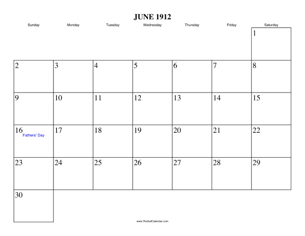 June 1912 Calendar