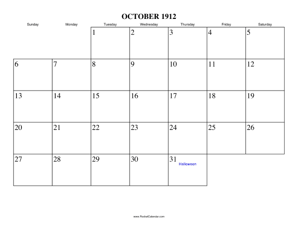 October 1912 Calendar