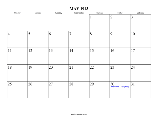 May 1913 Calendar