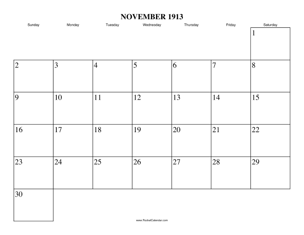 November 1913 Calendar