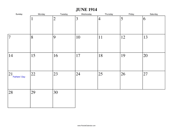 June 1914 Calendar