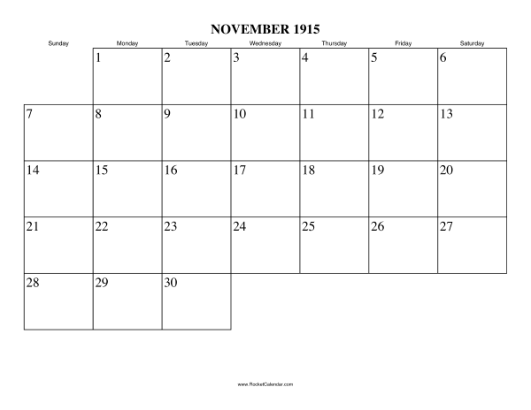 November 1915 Calendar