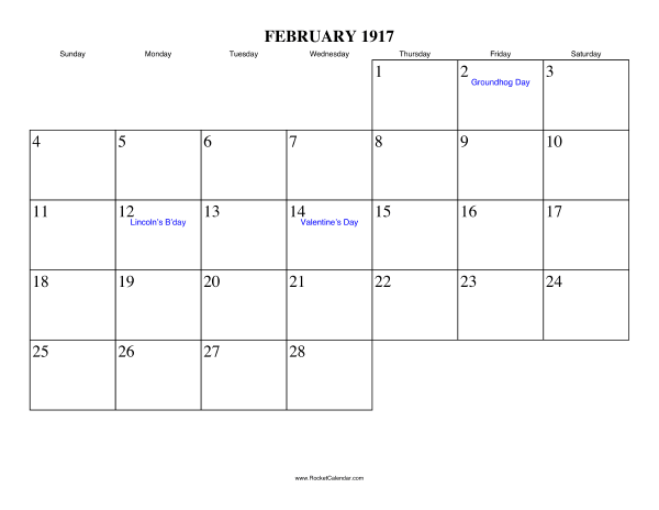 February 1917 Calendar