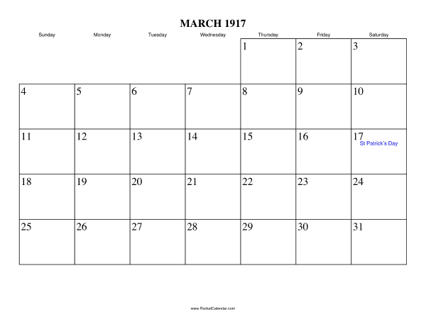 March 1917 Calendar