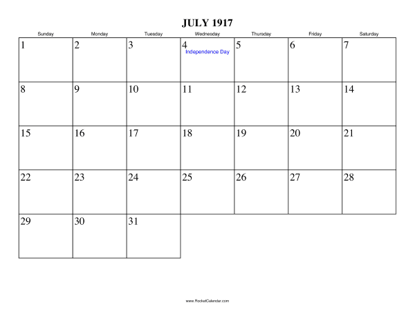 July 1917 Calendar