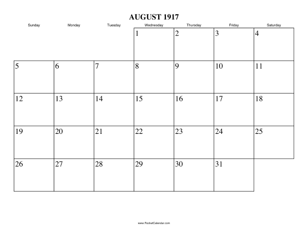 August 1917 Calendar