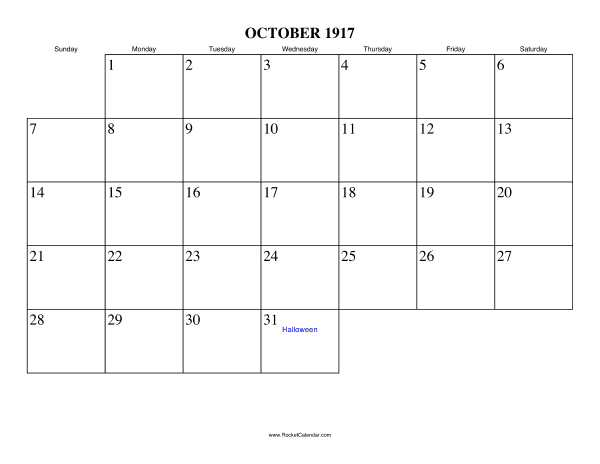 October 1917 Calendar