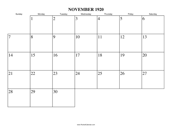 November 1920 Calendar