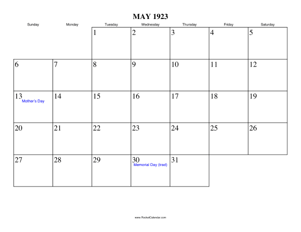 May 1923 Calendar