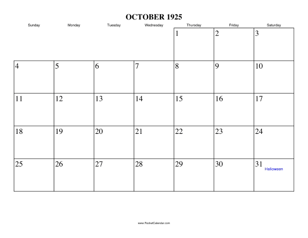 October 1925 Calendar