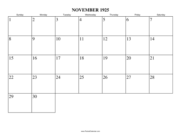 November 1925 Calendar