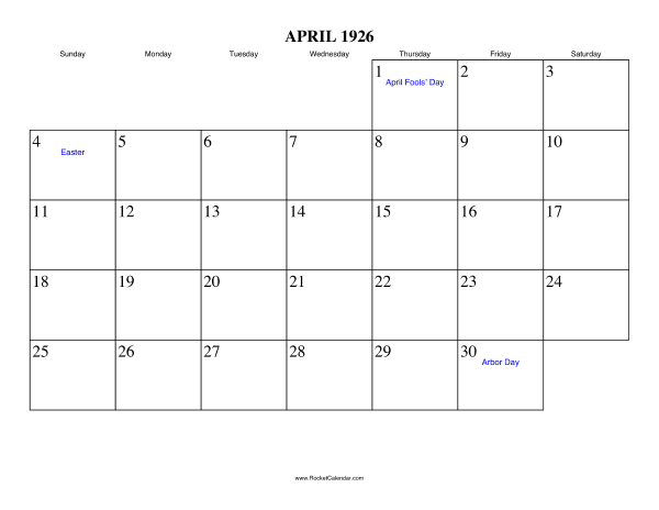 April 1926 Calendar