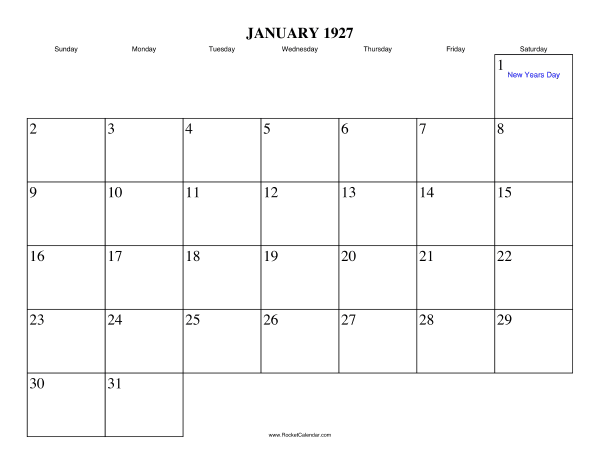 January 1927 Calendar