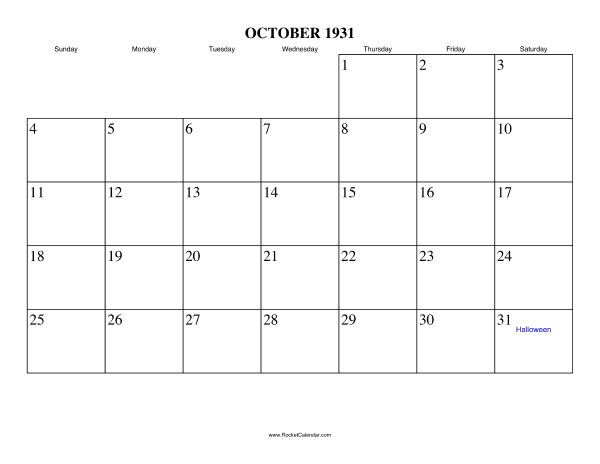 October 1931 Calendar