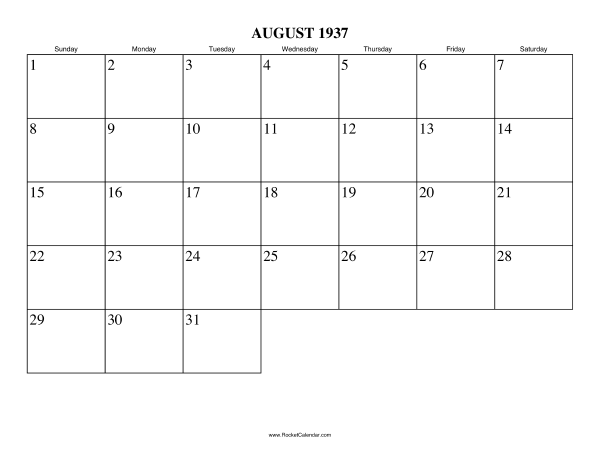 August 1937 Calendar