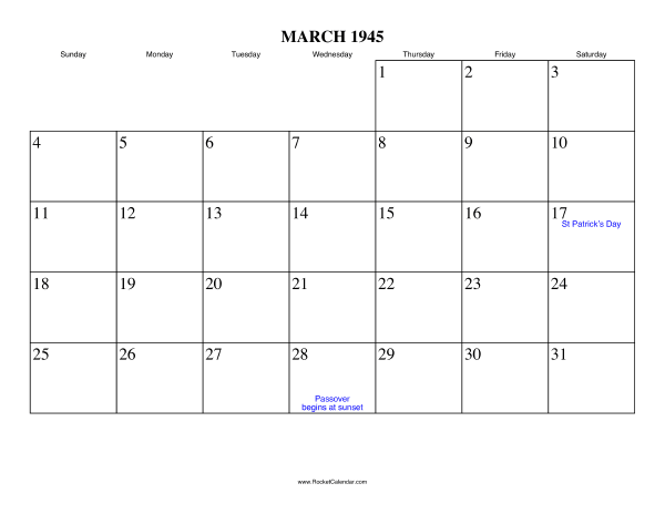 March 1945 Calendar