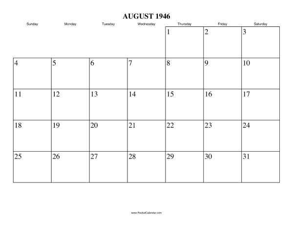 August 1946 Calendar