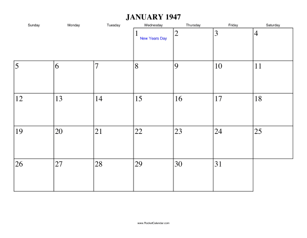 January 1947 Calendar