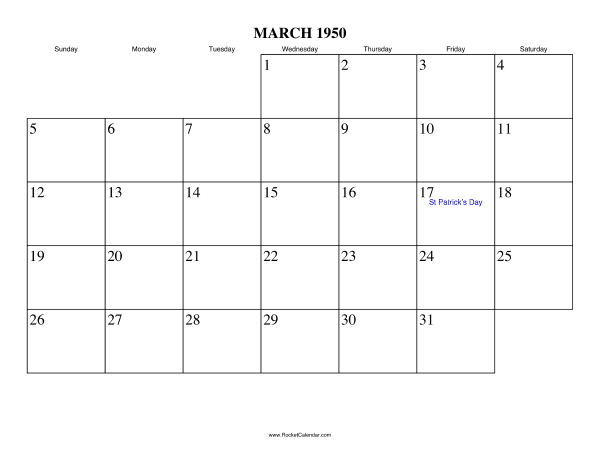 March 1950 Calendar