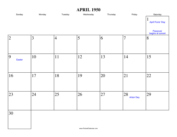 April 1950 Calendar