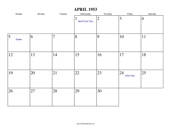 April 1953 Calendar