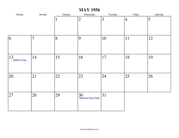 May 1956 Calendar