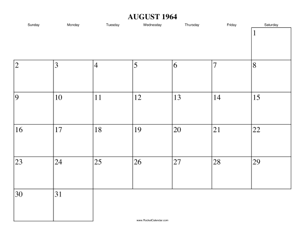 August 1964 Calendar