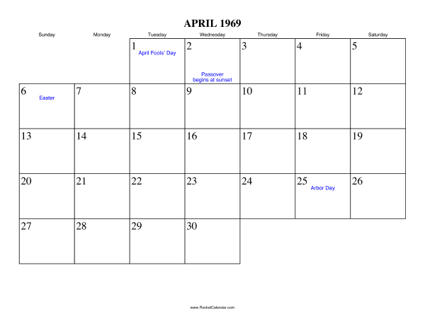 April 1969 Calendar