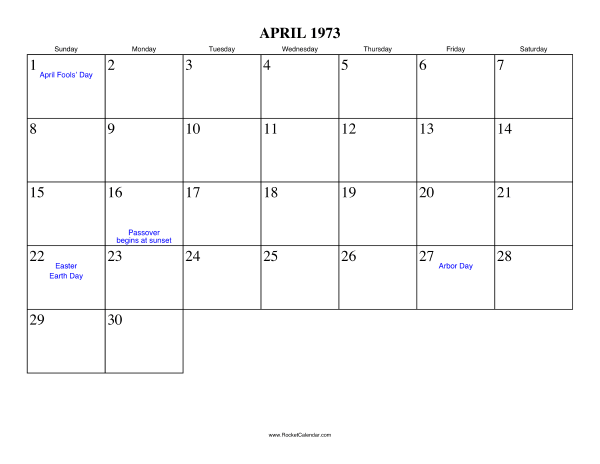 April 1973 Calendar