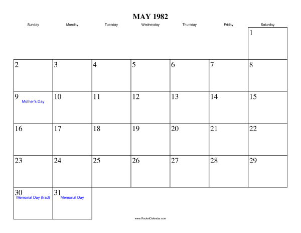 May 1982 Calendar